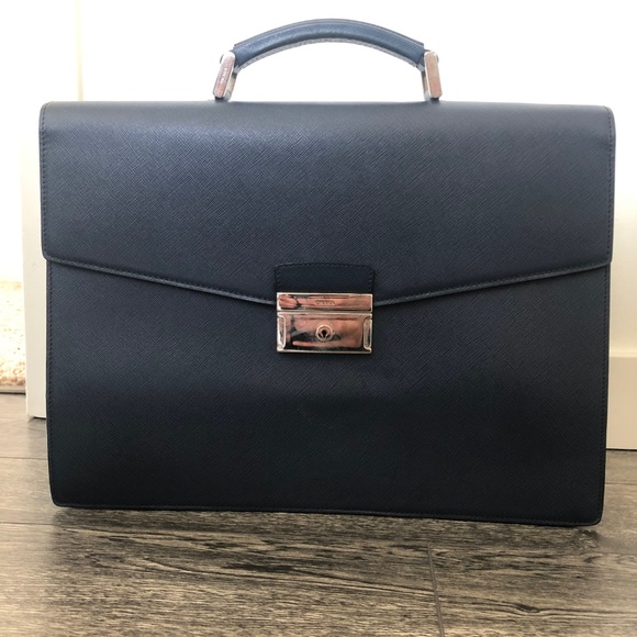 Prada Navy Blue Saffiano Leather Briefcase - Picture 2 of 2